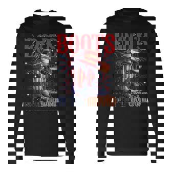 Boots On The Ground 4Th Of July Western Flag Cowgirl Long Sleeve T-Shirt | Mazezy