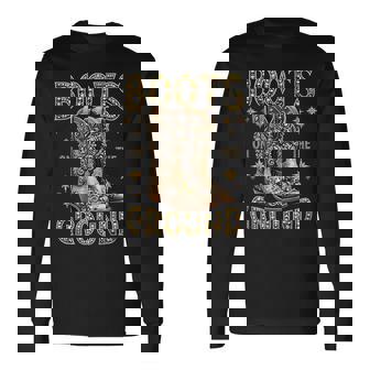 Boots On The Ground Black Cowgirl Western Where Them Fans At Long Sleeve T-Shirt - Monsterry