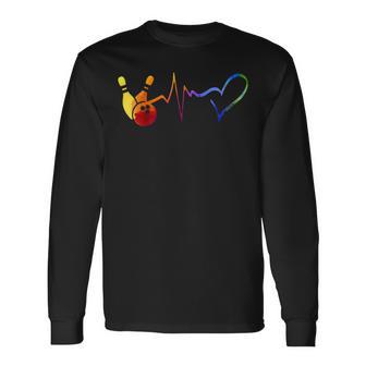 Bowling Heartbeat Tie Dye Colorful Bowling Game Day Bowling Long Sleeve T-Shirt - Monsterry