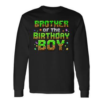 Brother Of The Birthday Boy Matching Pixel Family Bday Long Sleeve T-Shirt - Thegiftio UK