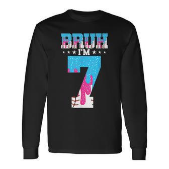 Bruh 7Th Birthday Boy Baseball Ice Cream Drip 7 Year Old Boy Long Sleeve T-Shirt - Thegiftio UK