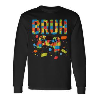 Building Blocks Bruh Gamer Brick Builder Boy Long Sleeve T-Shirt - Thegiftio UK