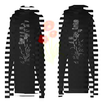 Camicia Floreale Fiore Di Papaveri Rossi Con Foglie Estate Maglietta a maniche lunghe - Novitaregali