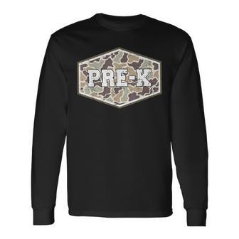Camo Pre-K Boy Hello Pre K Students Teachers Long Sleeve T-Shirt - Thegiftio UK