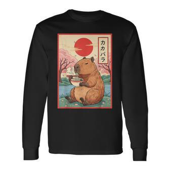 Capybara Anime Graphic Ramen Kawaii Japanese Vintage Capy Long Sleeve T-Shirt - Thegiftio UK