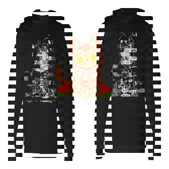 Cat Dia De Los Muertos Jour Du Crâne De Sucre El Gato Mort T-shirt à manches longues - Cadeauxyz