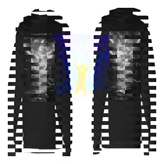 Cat Merch おかしな猫 稲妻 サンダーボルト オン マウンテン 長袖Tシャツ - Kawaiitshirt