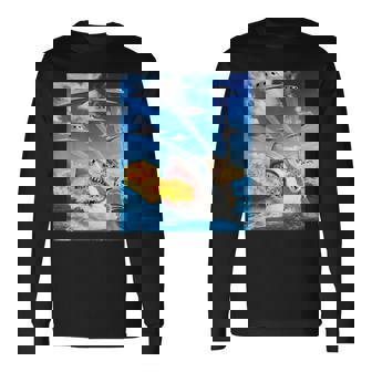 Cat Riding Fire Breathehark レインボー レーザー タコス 長袖Tシャツ - Kawaiitshirt