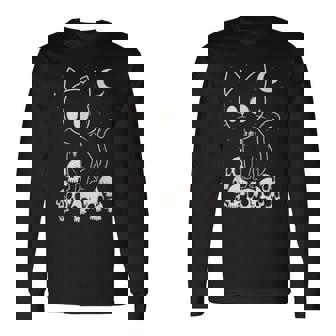 Cat Skulls Creepy Cute Kitty Goth Black Alt Alternative Long Sleeve T-Shirt - Monsterry