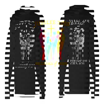 Catholic Jubilee 2025 Stained Glass Pilgrims Of Hope Long Sleeve T-Shirt - Thegiftio