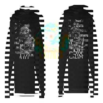 Catzilla ビンテージ 面白い かわいい 猫 アート 長袖Tシャツ - Kawaiitshirt