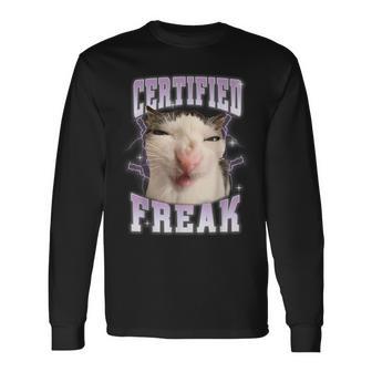 Certified Freak Eat Cement Cursed Cat Cats Meme Humor Long Sleeve T-Shirt - Thegiftio UK