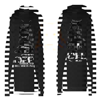 Chat Noirintage Buvant Du Café Parce Que Le Meurtre Est Mauvais T-shirt à manches longues - Cadeauxyz