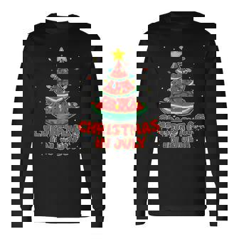 Christmas In July Watermelon Tree Beach Summer Hawaii Long Sleeve T-Shirt - Monsterry