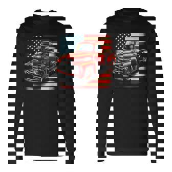 Classic Old Pickup Truck 4Th Of July Patriotic American Flag Long Sleeve T-Shirt - Monsterry