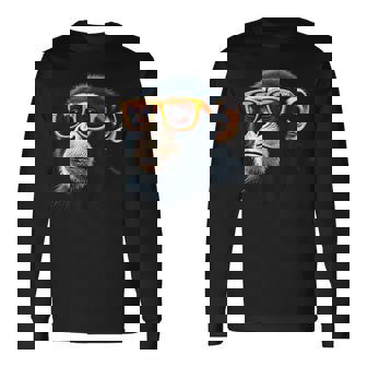 Cool Monkey With Sunglasses Cartoon Animal Long Sleeve T-Shirt - Thegiftio UK