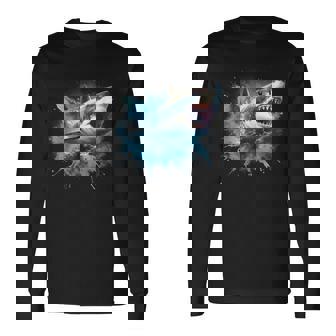 Cool Watercolor Great White Shark Open Jaw Long Sleeve T-Shirt - Thegiftio