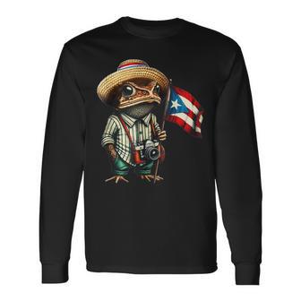 Coqui Frog Puerto Rico Puerto Rican Flag Taino Boricua Long Sleeve T-Shirt | Mazezy