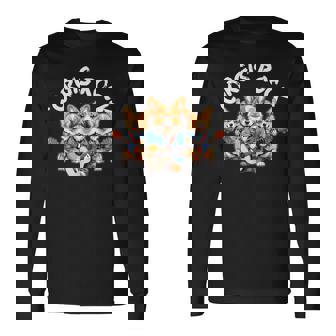 Corgis Rock かわいいコーギー犬トリオ ロックアウト ギターを弾く 長袖Tシャツ - Kawaiitshirt