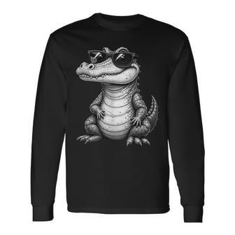 Crocodile Wearing Sunglasses Quirky Alligator Animal Long Sleeve T-Shirt - Thegiftio UK