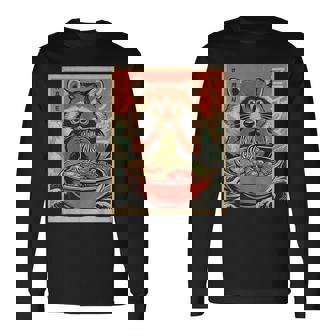 Cute Japanese Kawaii Raccoon Eating Ramen Animal Boys Long Sleeve T-Shirt - Thegiftio