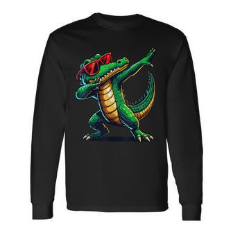 Dabbing Crocodile With Sunglasses Alligator Animal Long Sleeve T-Shirt - Thegiftio UK