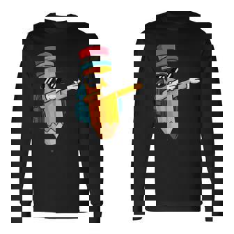 Dabbing Pencil Dancing Back To School Students Boys Long Sleeve T-Shirt | Mazezy