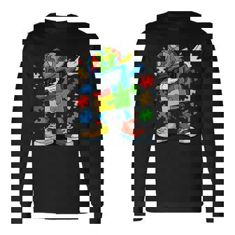 Dabbing Puzzle Autism Awareness Long Sleeve T-Shirt - Thegiftio UK