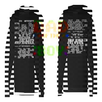 Dad Of The Birthday Boy Bday Party Video Gamer Pixel Number Long Sleeve T-Shirt - Monsterry