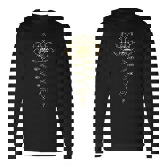 Damen Lotus Blume Unalome Yoga Meditation Erleuchtung Zen Mit-Ausschnitt Langarmshirts - Geschenkecke