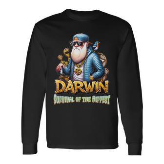 Darwin Laupervivencia Del Hippest Divertido Charles Darwin Camiseta de manga larga - Regaloses