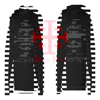 Deus Vult Jerusalem Cross Order Of The Holy Sepulchre Knight Long Sleeve T-Shirt - Monsterry