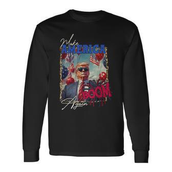 Donald Trump Patriotic Firework Make 4Th Of July Boom Again Long Sleeve T-Shirt - Thegiftio UK