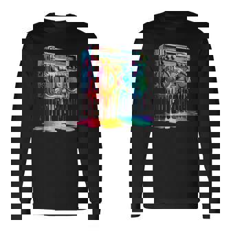 Dripping Paint Boombox Old School 80S Music Hip Hop Long Sleeve T-Shirt | Mazezy