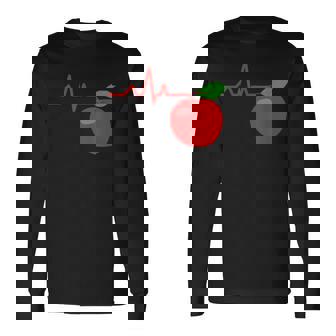 Drôle De Rythme Cardiaque Ecg Pomme Rouge Fruits Pommes Cadeau T-shirt à manches longues - Cadeauxyz