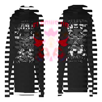 Elbows Up Canada ボクシング ムース メープルリーフ カナダの誇り 長袖Tシャツ - Kawaiitshirt