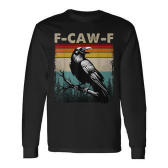 F-Caw-F Black Crow Black Bird Retro Sunset Vintage F-Caw-F Long Sleeve T-Shirt - Thegiftio UK