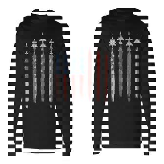 F4 ファントムファイタージェット アメリカ国旗 飛行機 F-4 7月4日 長袖Tシャツ - Kawaiitshirt