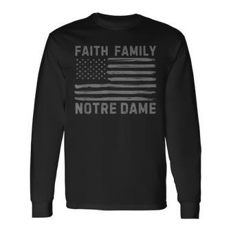 Faith Family Notre Dame Cathedral Distressed American Flag Long Sleeve T-Shirt - Thegiftio UK