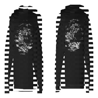 Famoso Arte Clásico Japonés Gran Ola Hokusai Diseño Elegante In Mangas Camiseta de manga larga - Regaloses