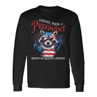 Festive Feral And Pregnant Running On Freedom And Cravings Long Sleeve T-Shirt - Thegiftio UK