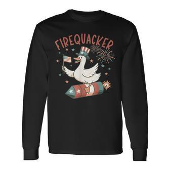 Firequacker Goose Firecracker 4Th Of July Long Sleeve T-Shirt - Thegiftio UK