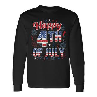 Fireworks Happy 4Th Of July Us Flag American 4Th Of July Long Sleeve T-Shirt - Thegiftio