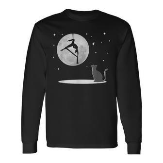 Fly Aerial ヨガハンモックシルク 星と月 猫 猫好き 長袖Tシャツ - Kawaiitshirt