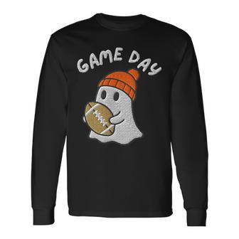 Football Game Day Ghost Halloween Long Sleeve T-Shirt - Thegiftio UK