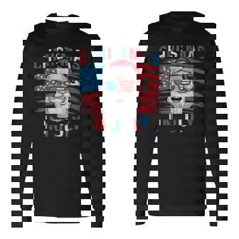 Fourth Of July Christmas Us Flag Sunglasses Santa Xmas 2025 Long Sleeve T-Shirt - Monsterry