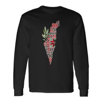 Free Palestine Free Gaza Olives Map Palestinian Pride Long Sleeve T-Shirt - Thegiftio UK