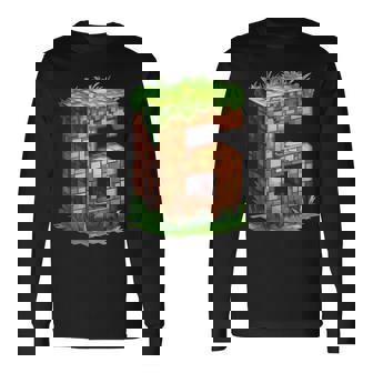Fun 6Th Birthday Number 6 Video Gamer Pixel Themed Bday Boys Long Sleeve T-Shirt - Thegiftio UK
