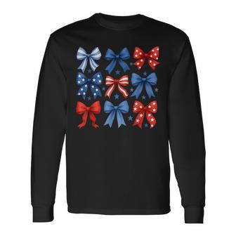 4Th Of July Red White And Blue American Coquette Bows Long Sleeve T-Shirt - Thegiftio UK