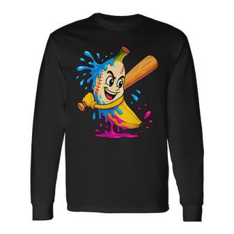 Banana Baseball Ice Cream Drip Fruit Sport Player Long Sleeve T-Shirt - Thegiftio UK
